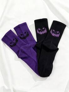 2pairs Men Halloween Cartoon Graphic Crew Socks - Multicolor - View 5