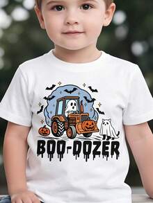Camiseta unisex, camiseta de verano para niños con diseño de fantasma de dibujos animados con murciélago, estilo BOO-DOZER, blusas para mujer, camisas de mujer, blusa, camisas. - Blanco - Ver 1