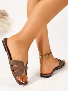 Ximi Ruo Women's Spring/Summer New Fashion Casual Slide Sandals, Comfortable Flat Low-Heel Round-Toe Slip-On Beach Shoes, Simple Versatile Outdoor Sandals For Women, Summer - Coffee Brown - View 2