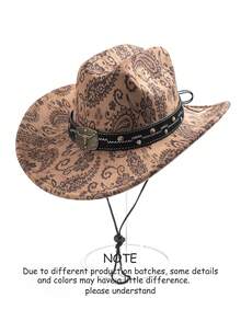 1pc Western Cowboy Hat, Paisley Pattern, Metal Decorative Band, Printed, Bohemian, Daily, Festival Wear - Top Hat - View 7
