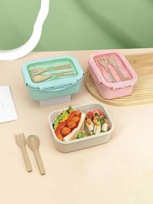 2-Compartment Divided Bento Lunch Box, Microwave , Snap-Lock Leak-Proof Lid, With Utensil Set, Portable Meal Prep Container For Students, Dorm, Office, Outdoor Camping, Picnic, Travel, Fresh-Keeping Lunch Box, Back To School Gift - Multicolor - View 5