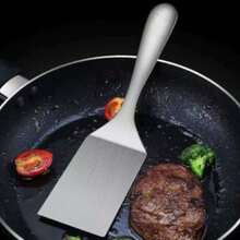 Stainless Steel Spatula, Cake Spatula, Tiramisu Spatula, Steak Cooking Spatula, Pizza Yogurt Spatula, Slanted Edge Tool, Suitable For Cast Iron, Flat Pan, Grilling, Pancakes, Burgers - Silver - View 4