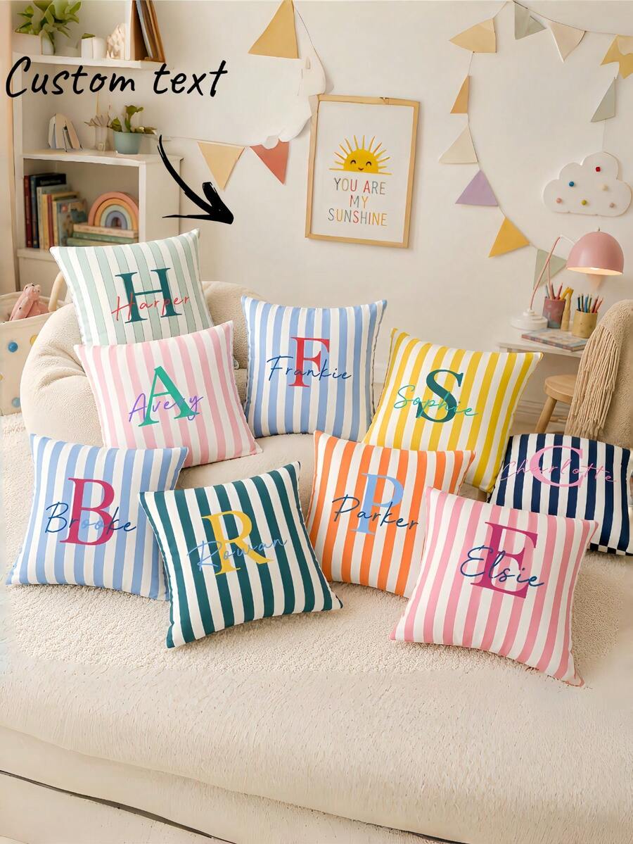 1pc Customizable Name And Text Printed Soft Pillowcase, Personalized Throw Pillow Cover For Wedding Holiday Room Decor, No Pillow Insert, Durable, Breathable, Washable Fabric, Birthday Gift - Multicolor - View 1