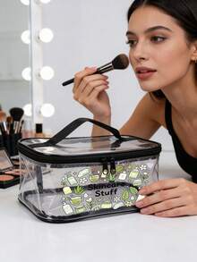 「Skincare Stuff」字母印花 PVC 化妝包，拉鍊密封 PVC 旅行收納袋，輕量耐褪色化妝盥洗包，適合女性與女孩，TSA 認證便攜化妝收納盒，易擦拭清潔，適合母親、老師、朋友、護理師等，女性好友禮品袋，學校、度假、旅行必備防水盥洗包 - 彩色 - 查看 7