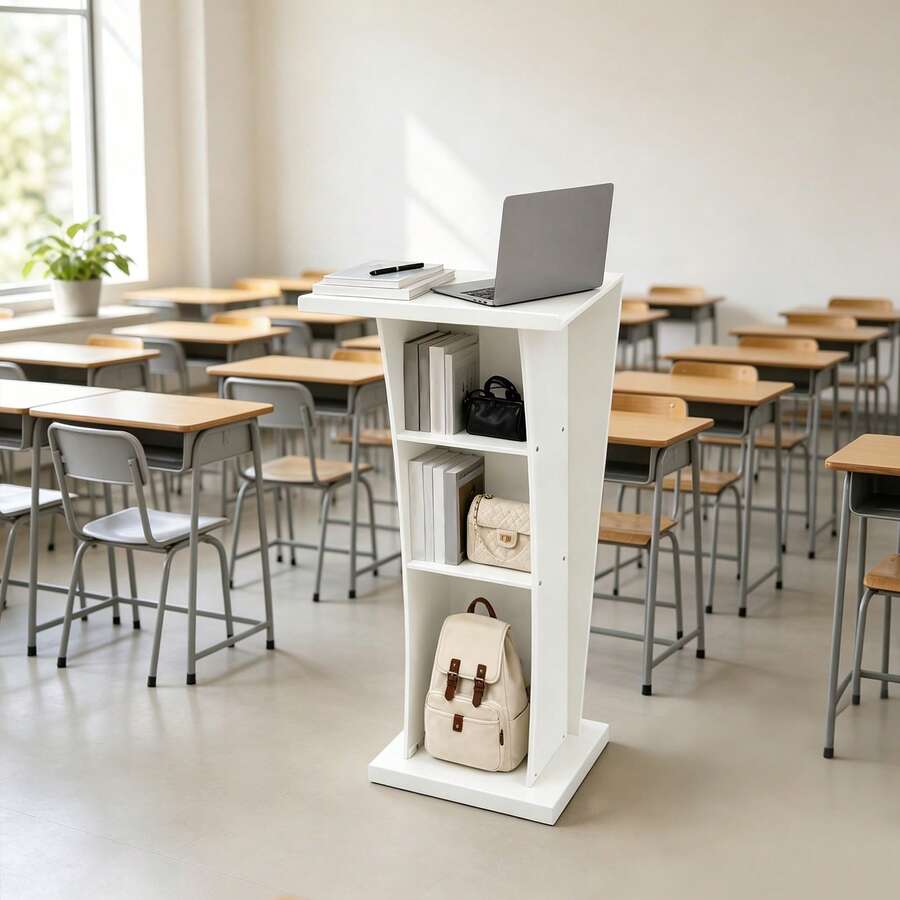 kangten Lectern Podium Stand, Speaking Lectern, Modern Standing Lectern - White - View 1