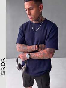GRDR 男士時尚圓領純色短袖T恤 | 精緻設計 | 夏季必備 | 易於搭配 | 展現你的風格 - 藏蓝色 - 查看 5