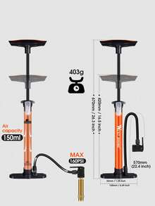Bomba de piso para bicicleta WEST BIKING, bomba de aire vertical de alta presión para uso doméstico, equipo de ciclismo para bicicleta eléctrica - Naranja - Ver 6