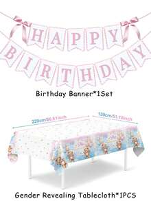 1 Set Gender Revealing Party Set Rosa Blau Geburtstagsbanner & Bär Geschlechter Tischdecke Baby Party Hintergrund Dekoration Geeignet für Outdoor Party Zubehör - Verschiedenfarbig - Übersicht 9