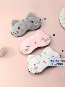 Cute Cat Pattern Blackout Sleep Mask, Breathable Travel Sleep Mask, Cartoon Pattern Eye Mask, Suitable For Bedroom, Travel, Office, School, Outdoor Activities, Travel Essential, Back To School Season - Multicolor - View 1
