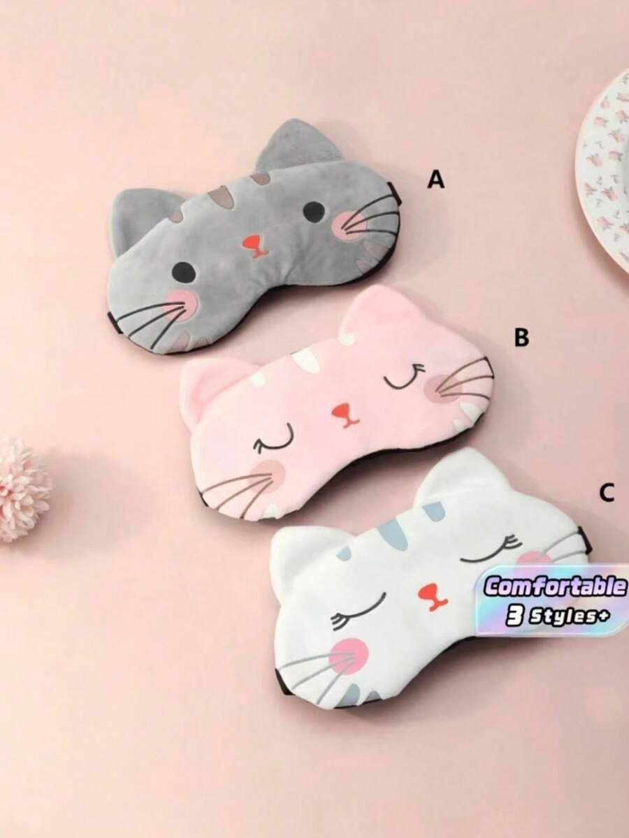 Cute Cat Pattern Blackout Sleep Mask, Breathable Travel Sleep Mask, Cartoon Pattern Eye Mask, Suitable For Bedroom, Travel, Office, School, Outdoor Activities, Travel Essential, Back To School Season - Multicolor - View 1
