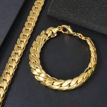 Bold Classic 18K Gold Plated Shiny Thick Cuban Copper Bracelet, Unisex, Suitable For Daily Wear And Party - Gold - View 1