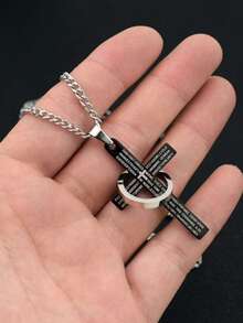 1pc Stainless Steel Cross & Hoop Pendant Necklace, Suitable For Daily Wear, Parties, And Special Occasion Gifts, Punk Style - Multicolor - View 11