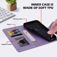 Leather Floral Elements Flip Phone Cases Floral Print PU Leather Wallet Phone Case, Bifold Edge Design With Card Slots And Strap, Comprehensive Protection For Various Smartphone Models, International Version, Not The Domestic Version Spring - Purple - View 6