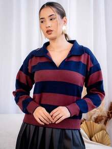 Women Sweaters - Navy Blue/Marsala - View 5