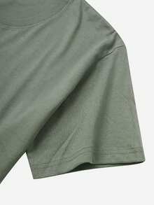 Women's Summer Short Sleeve T-Shirt, Loose Oversized Tee, Cotton Knit Fabric, Fashionable Street Style - Bean Green 1 - View 4