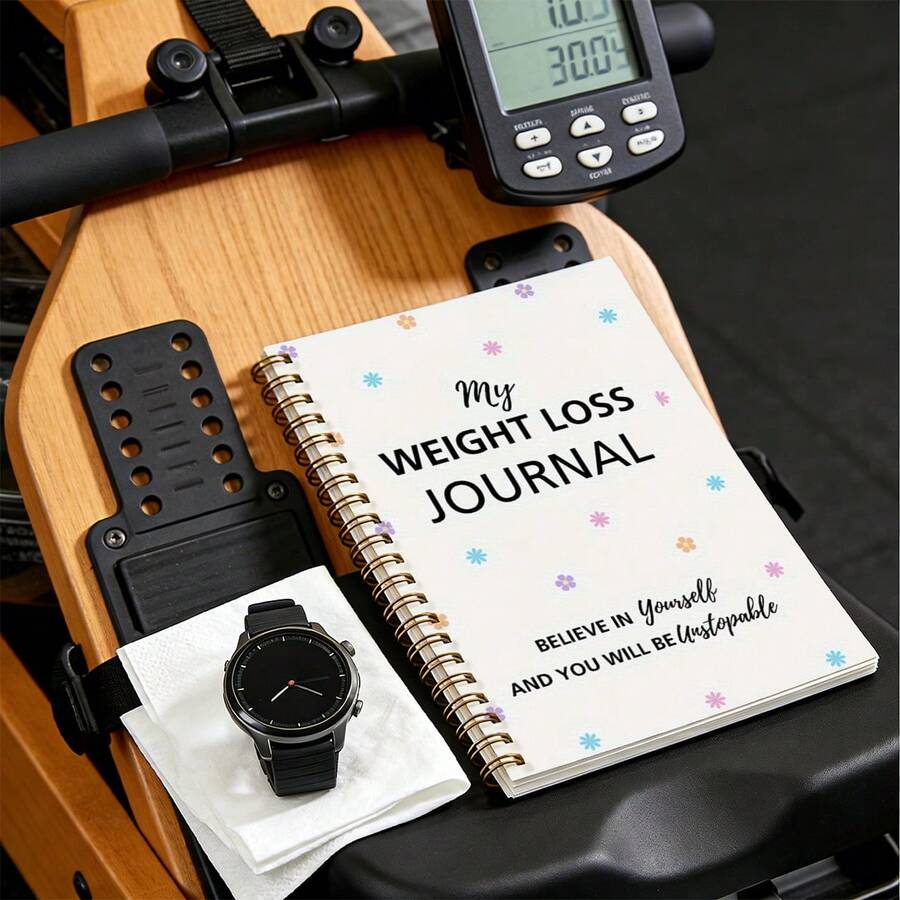1pc A5 Mini Colorful Floral Print Weight Loss Tracker Journal, Gold Spiral Notebook, For Daily Fitness Record, Diet Log, Body Data Tracking, Gym & Home Workout Use, Preprinted Weight & Exercise Log Inner Pages - Multicolor - View 1