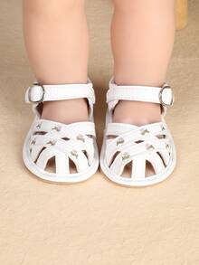 1 Pair Baby Girl Solid Color Ditsy Floral Flat Fashion Versatile Breathable Sandals Suitable For Summer - White - View 1
