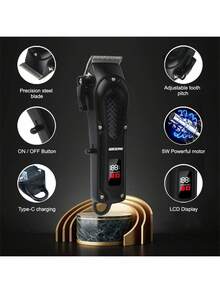 AXH Professional Haircut Kit, Electric Shaver With T-Blade Trimmer And Razor, LCD Display, Low Noise, Men's Grooming Set, USB Rechargeable - Black - View 8