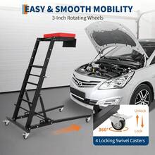 Professional Heavy Duty Topside Automotive Creeper – 400lbs Capacity – Adjustable Height 45-66 Inch – Collapsible Padded Deck – 4 Locking Swivel Casters – Tool Pouch for Garage, Workshop, - Rot - Übersicht 2