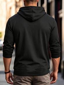 Men's Spring/Autumn Fashion Versatile Hooded Slim Fit Regular Shoulder Long Sleeve T-Shirt - Black - View 5