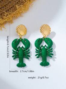1 Pair Red Enamel Lobster Metal Shell Earrings, Marine Life Series, For Women - Green - View 5
