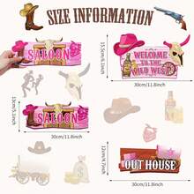 24pcs Western Party Direction Signs, Yard Cowboy Rodeo Theme Hollow Wild West Welcome Sign Decor, Western Birthday Photo Prop Background Wall Party Decoration - Multicolor - View 3