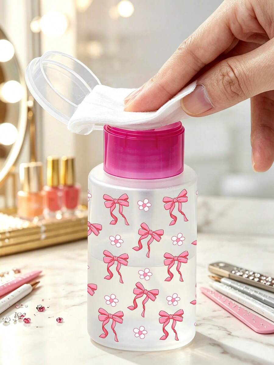 Botella de removedor de esmalte de uñas con patrón de lazo, adecuada para removedor de esmalte de uñas - Botella de embalaje de viaje rellenable, adecuada para uso en el hogar, salón y viajes. Removedor de maquillaje de labios y ojos, reutilizable, botella de removedor de maquillaje, esencial de viaje - Multicolor - Ver 1