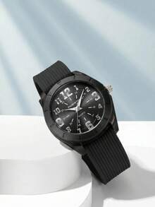 1pc Women's Silicone Strap Casual Versatile Personalized Style Quartz Watch Suitable For Daily Wear - Black - View 2