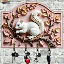 2D Flat 1pc Squirrel Branch Design Wooden Multi-Function Key Holder, With 4 Metal Hooks, Wall Decor, Porch Decor, Room Decor - Khaki - View 6
