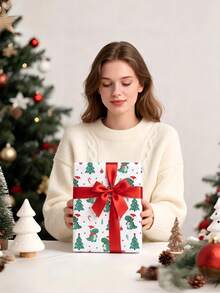 3/2/1 Roll Of Christmas Gift Wrapping Paper Featuring A Cartoon Dinosaur Wearing A Santa Hat; Made Of Coated Paper; Dimensions: 43 Cm X 300 Cm; Suitable For Wrapping Christmas Gifts, Christmas Party Decorations, And Holiday Gift-Giving. - A - View 3