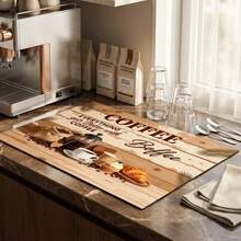 1pc Dish Drying Mat, Coffee Machine Mat, Coffee Theme Wooden Style Absorbent Table Mat, Vintage Distressed Style Desk Protector, Room Desk Protector, Holiday Gift, Kitchen Decor - XYLSD706 - View 3