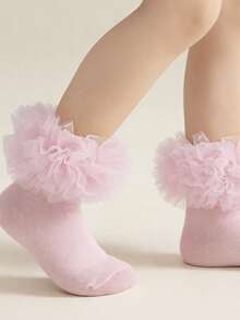 1 Pair Lolita Style Lace Trim Socks For Girls, Princess Dance Socks, Spring/Summer - Pink - View 2