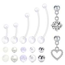 17Pcs/Set 14G Pregnancy Belly Button Rings Flexible Maternity Belly Button Rings Clear Long Bar Pregnancy Belly Rings Cute Sport Navel Rings For Women - Clear - View 9