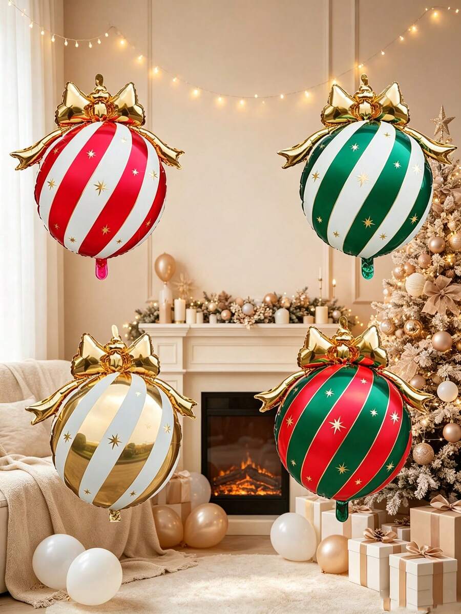 2/4pcs 32 Inch Large Bow Christmas Hanging Ball Party Decoration Round Aluminum Foil Balloon Set - View 1