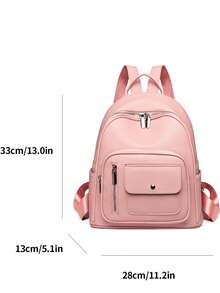 1pc Fashionable Avant-Garde Campus Style Multi-Pocket Solid Color PU Faux Leather Backpack, Women's New Minimalist Versatile Shopping Shoulder Bag - Multiple Colors - View 11