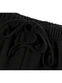 Minimalist Casual Versatile Loose Straight Leg Drape High Waist Wide Leg Pants With Drawstring Long Pants For College Office Daily Home Wear Autumn Winter - Black - View 3