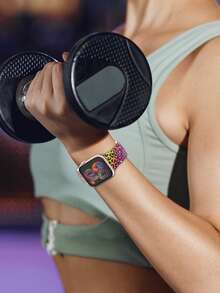 Colorful Leopard Print Watch Band Compatible With Apple Watch 40mm 41mm 42mm 44mm 45mm 46mm 49mm, Fashionable Soft Comfortable Casual Sports Rivet Buckle Silicone Strap, Compatible With Apple Watch Series Ultra/12/11/10/9/8/7/6/5/4/SE, Men's Women's Printed Smart Watch Band - UV033-multi-color - View 6