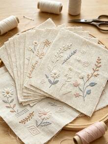 25x25cm Tela de base de lino sintético beige bordada 10 piezas/paquete, tela de bordado hecha a mano estilo campestre pastoral, adecuada para decoración de pared, arte en lienzo, elaboración de regalos personalizados y decoración del hogar DIY - Imitación de lino - Ver 1
