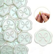 20 PCS 3D-Bow Wax Seal Stickers, Elegant Self-Adhesive Champagne Seals, For Wedding Invitations, Gift Wrapping Decals, Envelopes, Christmas & Party Decor, Greeting Cards - Vibrant Green - Bow - Iridescent Green - View 3