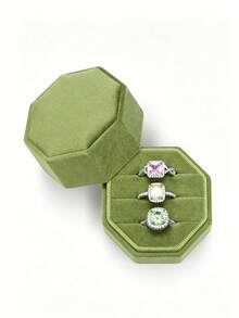 1pc Velvet Ring Box, Octagonal 3-Slot Ring Box, Wedding Ceremony Ring Box, Multiple Ring Storage Box, Suitable For Engagement Rings - Multicolor - View 4