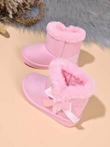 Kids' Fashion New Snow Boots With Bow Decoration - Pink - View 1