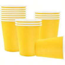 60 Yellow Paper Cups, Suitable For Parties, Hot And Cold Drinks Like Tea And Coffee. These Solid Color Cups Are Perfect For Birthdays, BBQs, Picnics, Weddings, Projects And Christmas Celebrations - Yellow - View 1