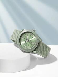 REBIRTH 1pc Women's Silicone Strap Casual Versatile Personalized Style Quartz Watch Suitable For Daily Wear - Green - View 2