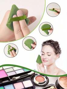 10 piezas/1 pieza Juego de esponjas de maquillaje, borla de polvo de terciopelo, esponja de corrector, borla de maquillaje, esponja de maquillaje, herramientas de maquillaje, esponjas de belleza mixtas para una aplicación perfecta de líquidos, cremas y bases, esponjas de maquillaje multicolor, base de maquillaje sin látex de uso dual seco/húmedo para rostro y corrector, borla de polvo triangular de terciopelo, esponja de belleza, esponja de maquillaje, borla de maquillaje - verde - Ver 10