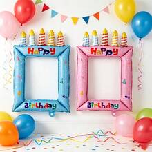 Birthday Photo Frame Aluminum Foil Balloon, Candle Striped Print Selfie Frame Foil Balloon, Birthday Party Atmosphere Photo Props Party Scene Decoration - Multicolor - View 2