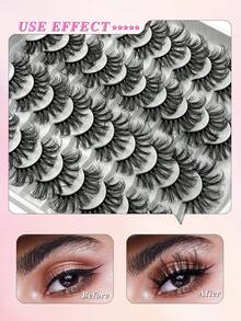 ENCHUW 20 Pairs False Eyelashes 25mm Lashes Wispy Long Lashes Dramatic Volume Fluffy Eye Lashes Pack For Women Soft Reusable Fake Eyelashes - Black - View 4