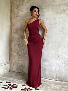 1pc Solid Color Elegant Party Casual Sexy Knit Fabric Backless Dress Formal Evening Beach Vacation Back To School Party Bachelorette Party Spring Summer - Burgundy - View 3