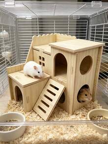 Double-Layer Hamster Hideout - Self-Assembly Required, With Climbing Ladder And Multi-Chamber Partitioned Small Pet House, Universal Cage For Hamsters, Hamster Cage Interior Decor, Daily Climbing And Exercise - one-size - View 8