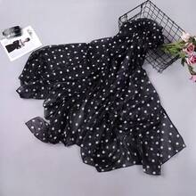 1 buah Hijab Syal Chiffon Lembut dan Bernapas, Kasual, Bermotif, Serbaguna, Sederhana, Minimalis, untuk Musim Semi/Panas - #136 Bintik-bintik Hitam - View 3