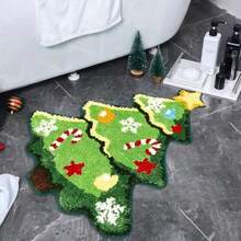 1件裝聖誕樹造型裝飾地墊，聖誕地毯，客廳地毯，臥室地毯，聖誕地毯 - 彩色 - 查看 3